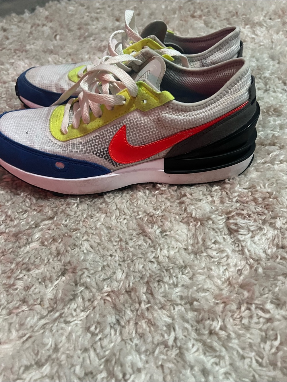 Nike White Sneakers with Red Swoosh and Blue Toe